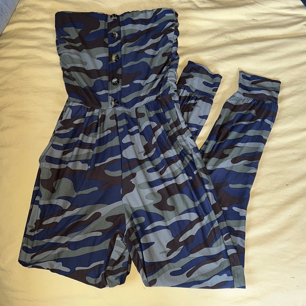 Women’s Strapless Camo Jumpsuit